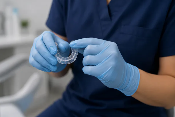 Dental technician holding night guard